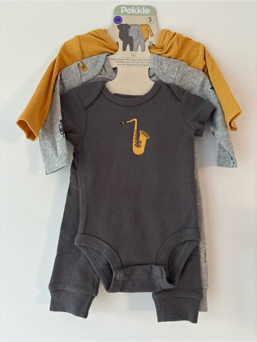 Pekkle Gray & Mustard Baby Outfits 3-Pack